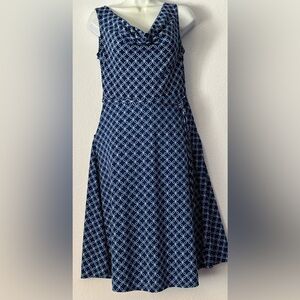 EXPRESS Navy Asymmetrical Dress with White Pattern Size 5/6
